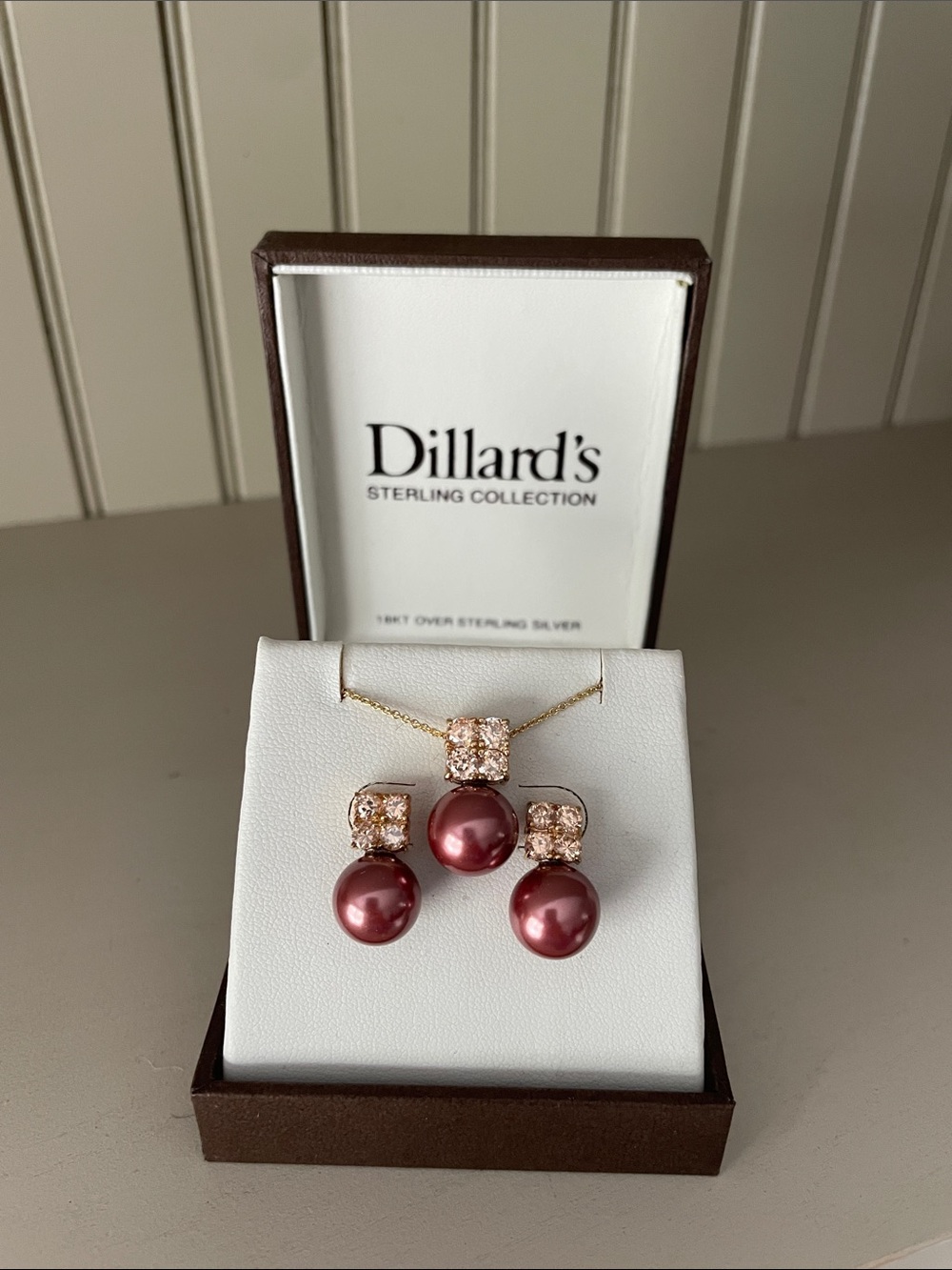 18kt Gold over Sterling Silver Pearl Drop Necklace and Earrings Set